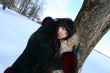 woman near tree. Winter`s picture