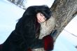 woman near tree. Winter`s picture