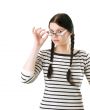 student in white glasses