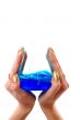 hands holding chemical flask