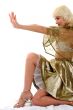 beautiful woman in golden dress