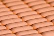 Rows of pink pills over white