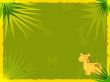 Green background with palm leaves and a giraffe