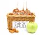 candy apples in a basket for sale