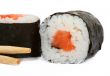 close-up of sushi and chopsticks