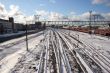 Railway tracks cover by snow in winter