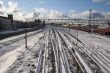 Railway tracks cover by snow in winter