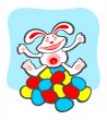 cheerful rabbit and easter eggs