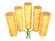 3d puppet, worth near to columns of gold coins