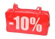 red leather handbag with -10% sign