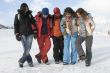 Group of sports teenagers in mountains