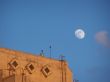 Moon, sky and roof.