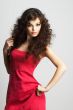 Brunette girl in red dress in red