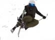 Freestyle. Snow Skier Jumping over white.