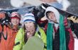 Group of teenagers snowborders in mountains