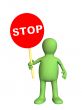 3d person - puppet,  holding in a hand sign stop
