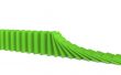 A line of green 3d falling figures of a dominoes
