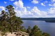 Pines and blue lake