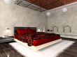 Luxurious interior of bedroom in red colour