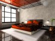 Luxurious interior of bedroom in red colour