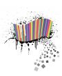 Rainbow wave full of colorful squares on an ink splatter design