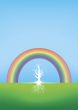 Beautiful tree with roots with a rainbow