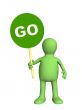 3d person - puppet,  holding in a hand sign go