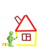 3d puppet, drawing by a brush sketch of a house