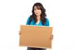 Student woman holding the empty corkboard
