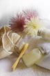 bath items on white towel