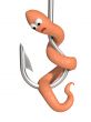 The 3d scared worm on a fishing hook