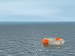3d bright lifebuoy ring, floating on waves