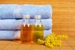 Towels and soap bottles