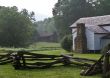 White framed farm buildings