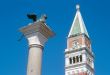 Saint Mark`s bell tower and Saint Mark`s Lion