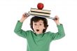 child whit book and apple