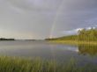 Rainbow over wood lake