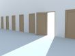 Open 3d door in a row of the closed doors