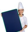 happy attractive cook woman whit slate