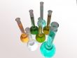 several colored flasks