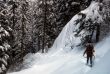 Snowshoer in deep snow,