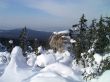 winter in mountains, rocks, woods