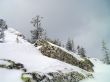 winter in mountains, forest, rocks