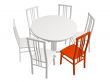 One red chair in a row of white chairs