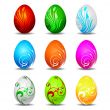 nine color easter eggs on white background