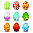 nine color easter eggs on white background