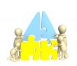 Family puppets, building the house from a puzzle