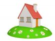 3d house on a green hill, with camomiles