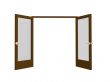 3D open brown doors with transparent glasses