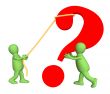 Two 3d puppets installing a question mark